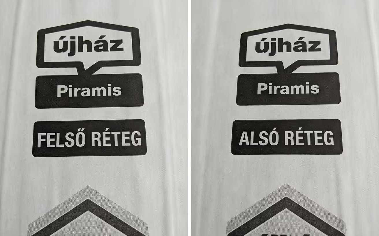 Újház Piramis feliratú membrántekercsek raklapon